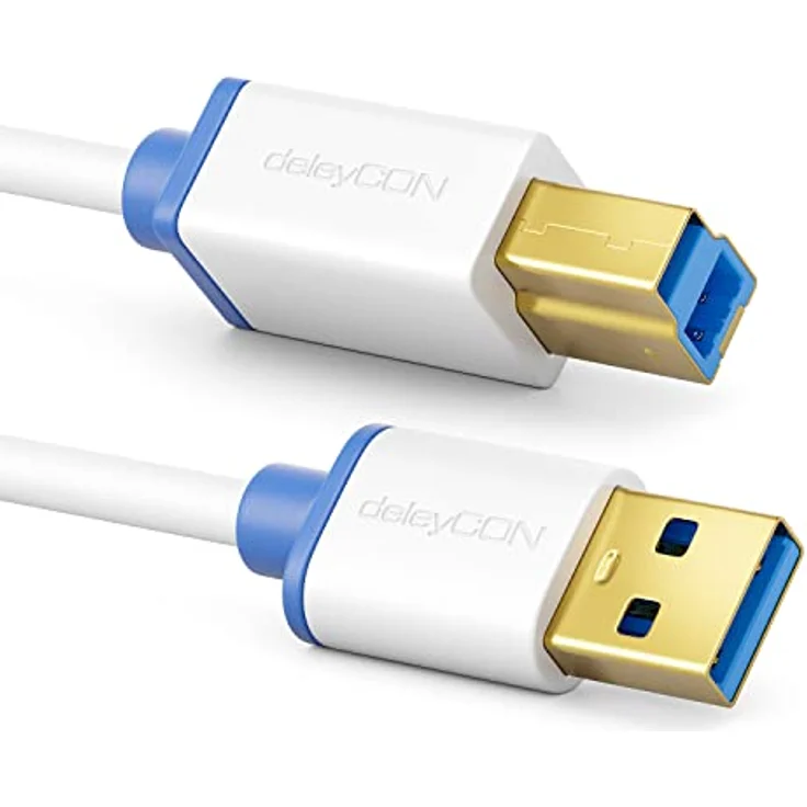 deleyCON 3,0m USB 3.0 Super Speed Kabel, USB A-Stecker zu USB B-Stecker, Datenkabel bis zu 5 Gbit/s, weiß – Bild 3