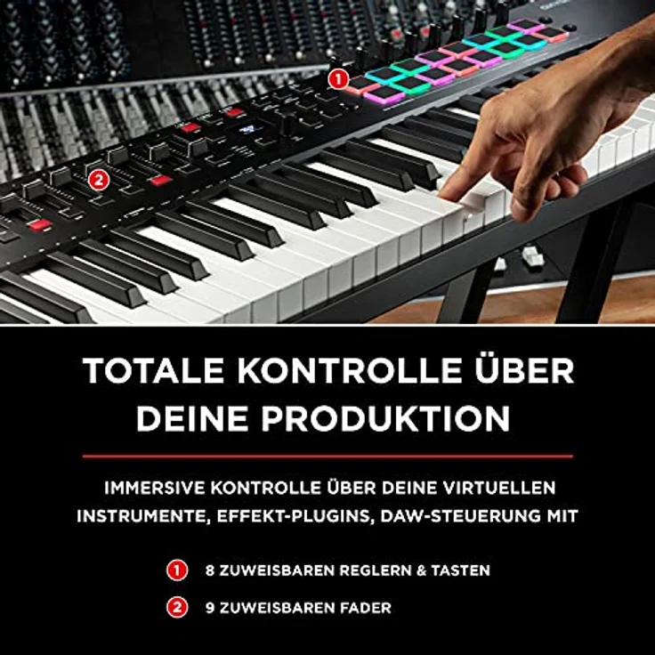 M-Audio Oxygen Pro 61 – 61-Tasten USB MIDI Keyboard Controller mit Beat Pads, MIDI-zuweisbaren Reglern, Tasten & Fadern und enthaltenem Softwarepaket – Bild 3