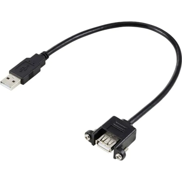 Renkforce USB-Kabel USB 2.0, USB-A Stecker auf USB-A Buchse, 0.25 m, Schwarz, schraubbar für versenkte Montage