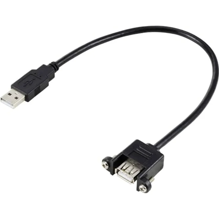 Renkforce USB-Kabel USB 2.0, USB-A Stecker auf USB-A Buchse, 0.25 m, Schwarz, schraubbar für versenkte Montage – Bild 1