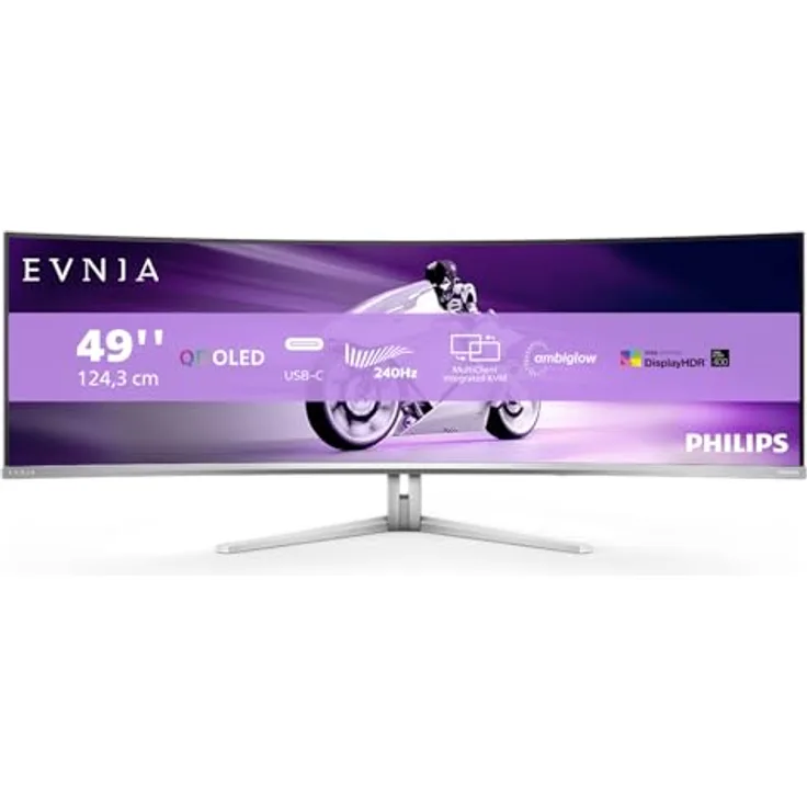 Philips Evnia 49M2C8900 - 49 Zoll QD OLED Curved Gaming Monitor, 240 Hertz, 0,03ms GtG, HDR400, Ambiglow (5120x1440, HDMI 2.1, DisplayPort 1.4, USB-C, USB Hub) weiss