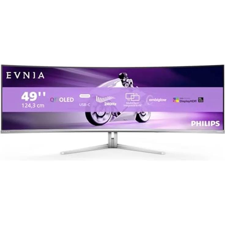 Philips Evnia 49M2C8900 - 49 Zoll QD OLED Curved Gaming Monitor, 240 Hertz, 0,03ms GtG, HDR400, Ambiglow (5120x1440, HDMI 2.1, DisplayPort 1.4, USB-C, USB Hub) weiss – Bild 1