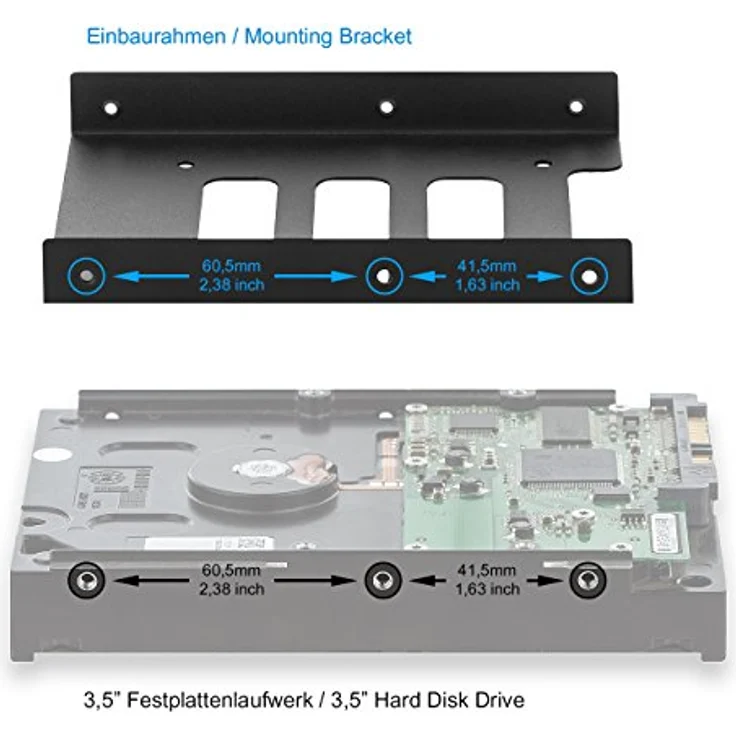 deleyCON Einbaurahmen für 2,5'' Festplatten / SSD's auf 3,5'' Adapter Wechselrahmen Mounting Frame Halterung Schienen inkl. Schrauben SATA Kabel und Stromadapter – Bild 8