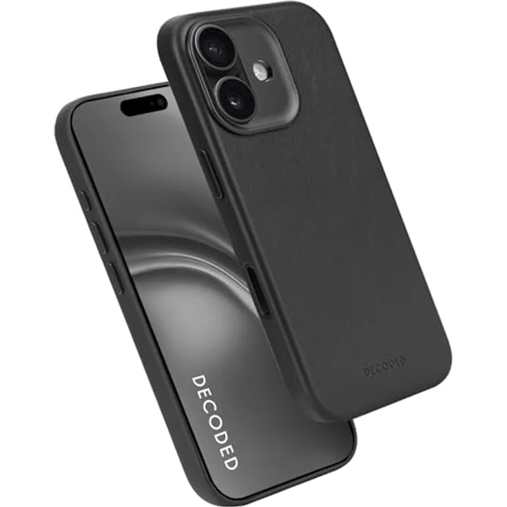 Decoded Lederhülle für iPhone 17, Premium ECCO Leder, MagSafe kompatibel, vollständiger Kameraschutz, metallische Tasten, stoßfest, kratzfest, Glas Kamera Taste, Schwarz – Bild 1