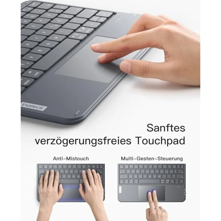 Inateck KB01105, Ultraleichte kabellose Tablet Tastatur mit Touchpad, QWERTZ Deutsch, kompatibel mit iPad/Tablet/Windows, Bluetooth 5.3, 5mm dick, 228g, bis zu 150 Tage Standby-Zeit – Bild 4