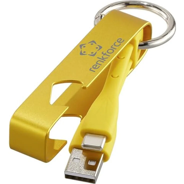 Renkforce USB-Kabel USB 2.0 USB-A und USB-C®, 0.15 m, gelb, mit Schlüsselanhänger und Flaschenöffner – Bild 2