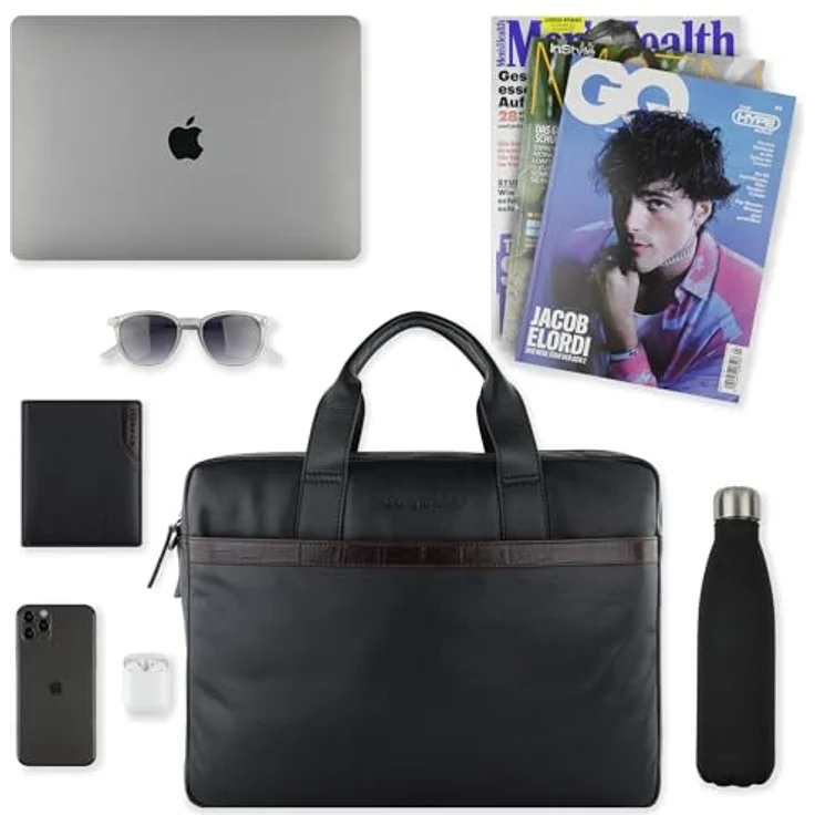 bugatti Aktentasche Corso DeLuxe 1659, Rind-Nappaleder mit Kroko-Optik, Laptopfach, Trolleyhalterung - schwarz – Bild 5