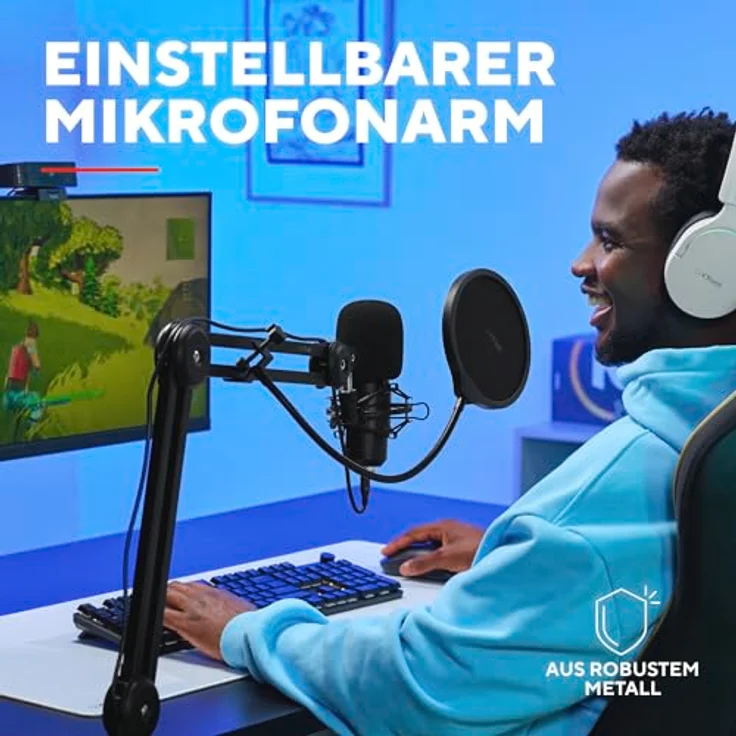 GXTrust 270 Emita II+ Mikrofon mit Arm, 192 kHz/24 Bit, Nierencharakteristik, Wind- und Popfilter, USB für PC, PS4 und PS5, Schwarz – Bild 4
