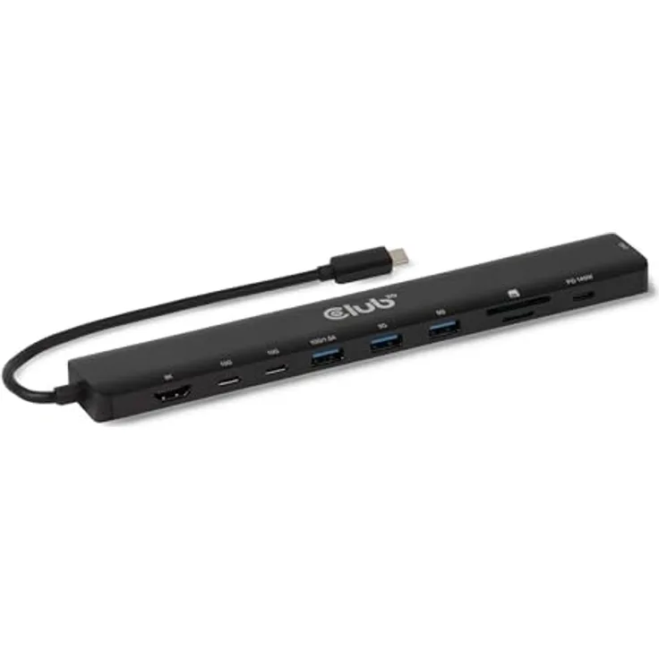 Club 3D Tragbare Dockingstation USB-C mit 2x USB-C, 3x USB-A, HDMI 8K, SD/TF Kartensteckplätzen, 140W Power Delivery, 2.5G Ethernet
