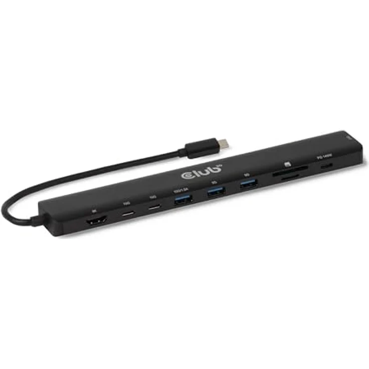 Club 3D Tragbare Dockingstation USB-C mit 2x USB-C, 3x USB-A, HDMI 8K, SD/TF Kartensteckplätzen, 140W Power Delivery, 2.5G Ethernet – Bild 1
