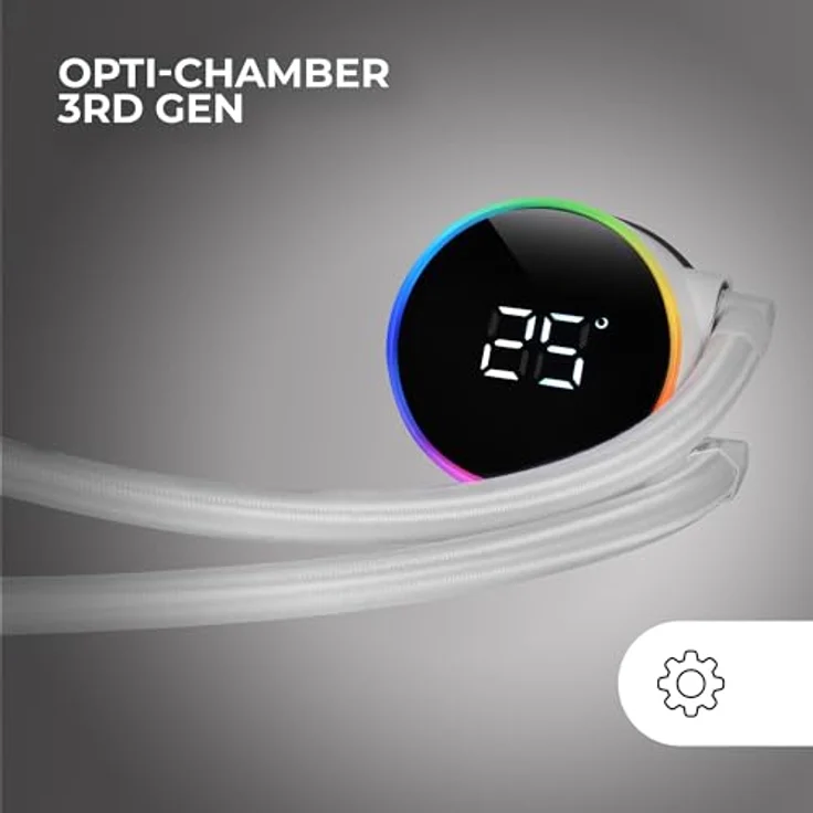 Mars Gaming ML-LCD360, AIO Flüssigkeitskühlung mit 600W TDP, 3x FDB ARGB 120mm Lüfter, LCD-Temperaturdisplay, Opti-Chamber 3rd Gen Pumpe, weiß – Bild 3