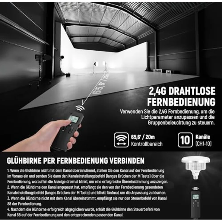 NEEWER NK103 24"x24" Softbox Beleuchtungsset, 2er Pack mit 45W zweifarbigen LED Glühbirnen, 2900K-7000K, 1400Lux/m, CRI95, 20m Fernbedienung und höhenverstellbaren Stativen – Bild 3