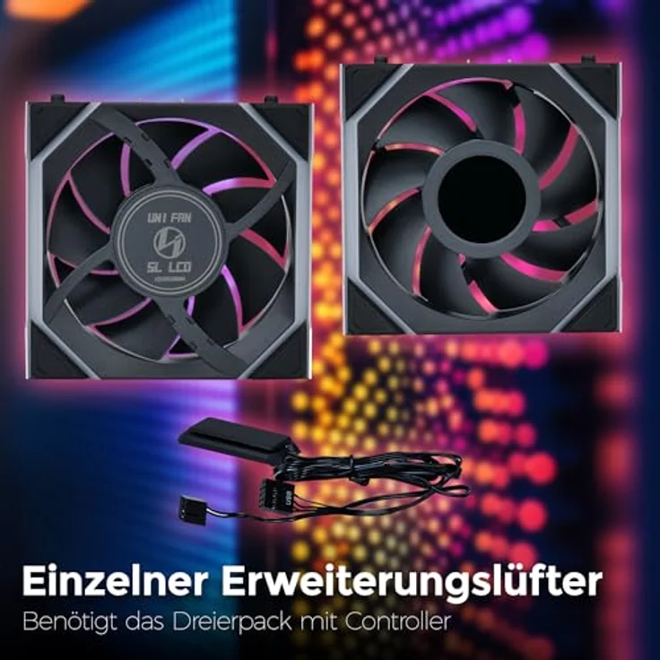 Lian Li UNI FAN SL Wireless LCD Lüfter, ARGB, PWM - 120 mm, schwarz - leistungsstarker und leiser Gehäuselüfter – Bild 3