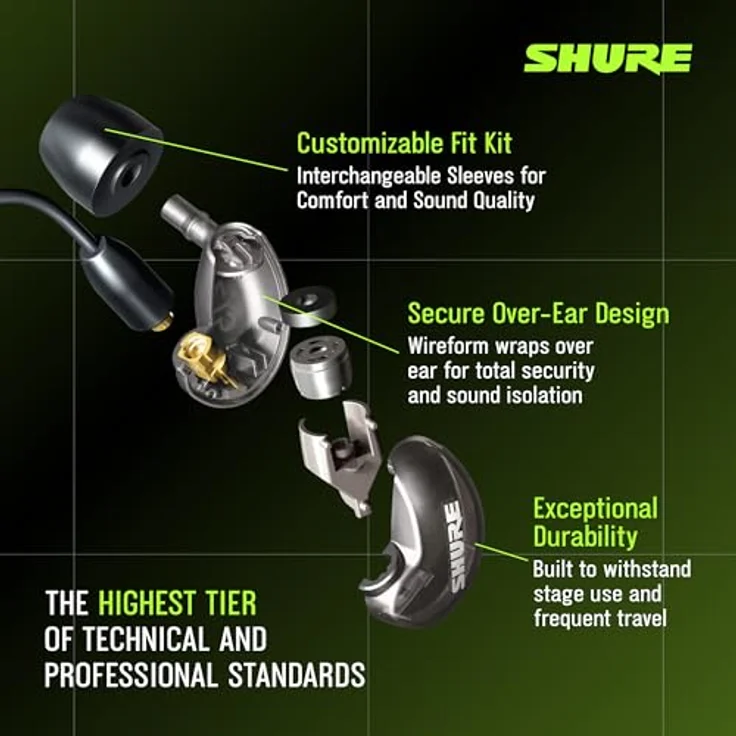 Shure SE215-K, In-ear Kopfhörer / Ohrhörer, schwarz, Premium, Sound Isolating, Geräuschunterdrückung, ein Treiber, austauschbares Kabel, dynamischer Bass – Bild 6