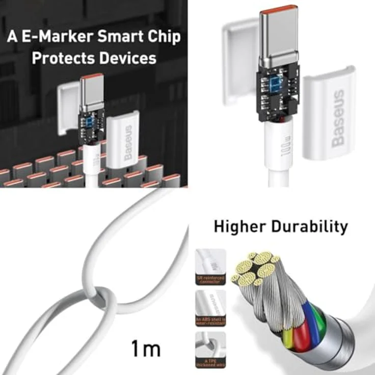 Baseus Superior Series USB-C auf USB-C Kabel, 100W Schnellladung, 1m, weiß – Bild 3