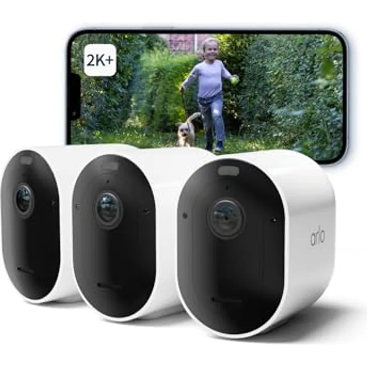 Arlo Pro 5 Überwachungskamera Aussen WLAN, 2K+ HDR Video, Kabellos, Verbesserte Farbnachtsicht, 160° Blickwinkel, Spotlight, 2-Wege Audio, Alarm Sirene Secure Testzeitraum, 3er Set, Weiß