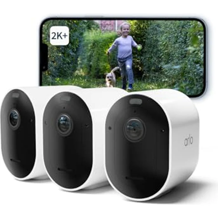 Arlo Pro 5 Überwachungskamera Aussen WLAN, 2K+ HDR Video, Kabellos, Verbesserte Farbnachtsicht, 160° Blickwinkel, Spotlight, 2-Wege Audio, Alarm Sirene Secure Testzeitraum, 3er Set, Weiß – Bild 1