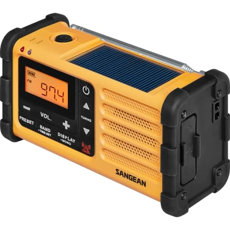 Sangean MMR-88, Hybrid Radio AM/FM/DAB+ mit Taschenlampe, wiederaufladbar, Solarpanel, schwarz-gelb