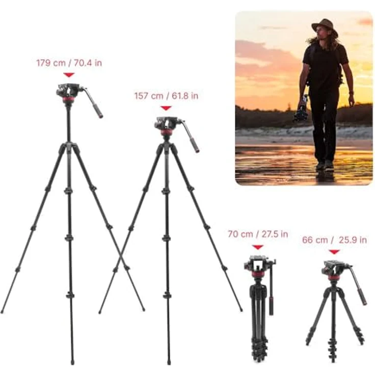 Manfrotto 055 Video-Stativ mit 502 Video-Fluid-Kopf, Carbonfaser, professionelles Schwerlast-Stativsystem, mit Nivelliersäule, Hebelverriegelung, Kamerastativ, für DSLR/spiegellose Kameras, Camcorder, schwarz – Bild 5