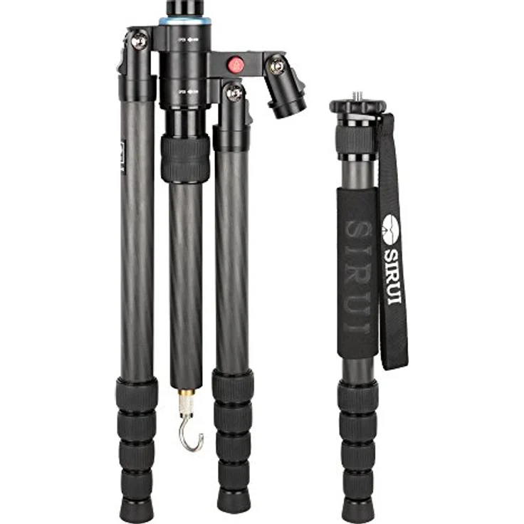 SIRUI S-2205-N Snap Universal Drei--Einbeinstativ (Carbon, Gewicht: 1,4kg, Belastbarkeit: 12kg) mit Tasche und Gurt – Bild 5