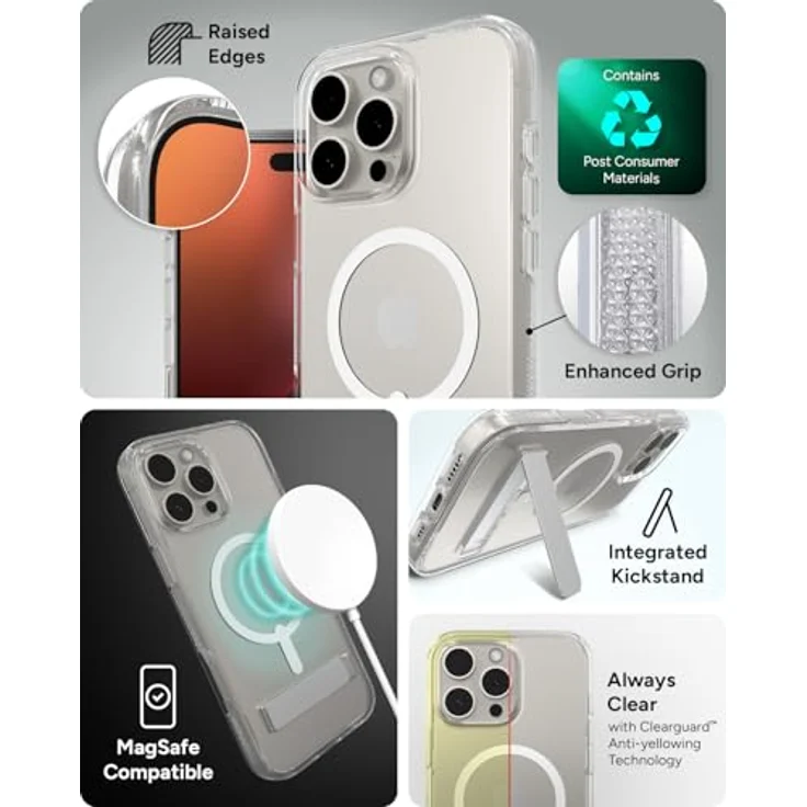 ZAGG Crystal Palace Snap KS, Graphen-verstärkte Hülle für iPhone 16 Pro Max [6.9-Inch], Transparent, MagSafe-kompatibel, stoßfest, integrierter Standfuß – Bild 5