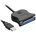 Aukson C33 Druckerkabel USB auf Parallel Adapter LPT Weiblich 25 PIN SUB-D Buchse 90mm, Schwarz, Hohe Datentransferrate von bis 12Mbit/s, Kabellänge 80cm