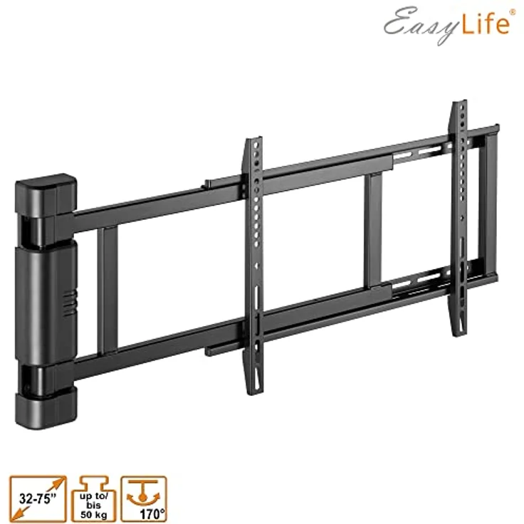 EasyLife TV Wandhalterung bis 170° elektrisch schwenkbar, VESA Wandhalterung bis 600x400 für LCD/OLED/Curved TV, Fernseher, Monitor, Display, Smartboard von 32-75 Zoll & 50kg max, Schwarz – Bild 4