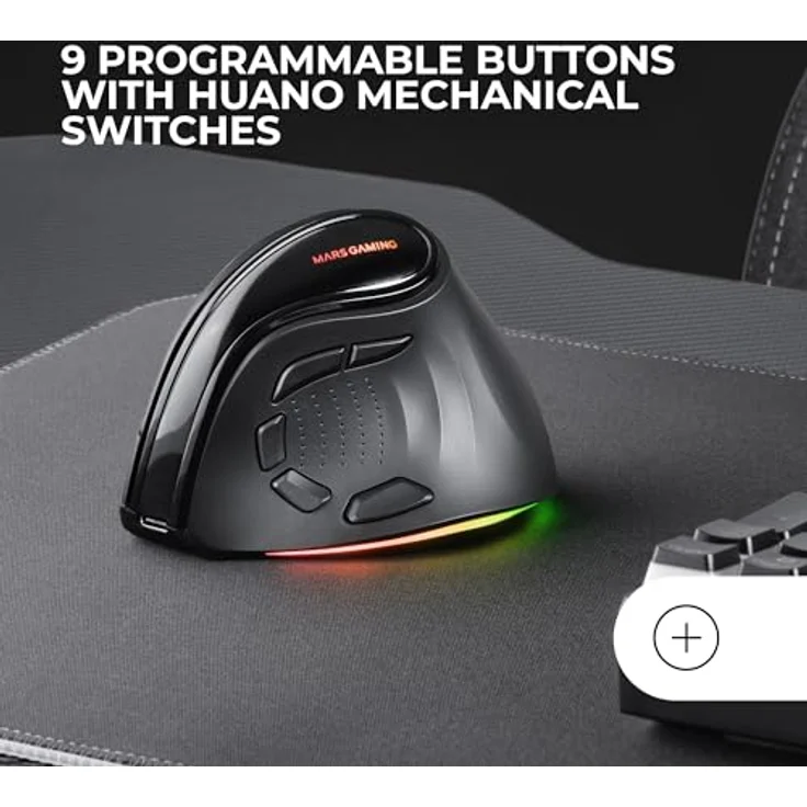 Mars Gaming MM-SK, Kabellose Vertikale Gaming-Maus mit 8400DPI Optischem Sensor, RGB Chroma-Beleuchtung, 9 Programmierbare Tasten, Tri-Mode, Schwarz – Bild 4