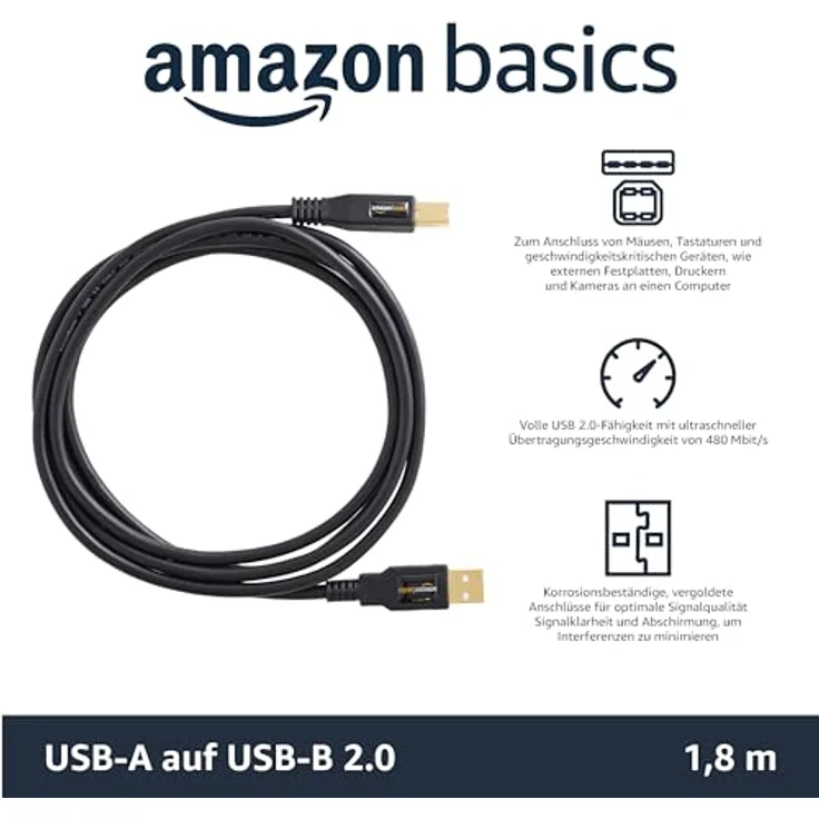 AmazonBasics 7HUA USB 2.0-Druckerkabel A-Stecker auf B-Stecker, 1,8m – Bild 2