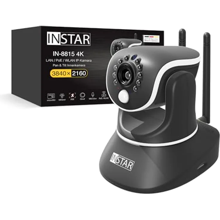 INSTAR IN-8815 4K IP Überwachungskamera Innen schwarz, steuerbar (PT), AI-Bewegungserkennung, IR-Nachtsicht, HomeKit-kompatibel, WPA3, 32GB-1TB Speicher