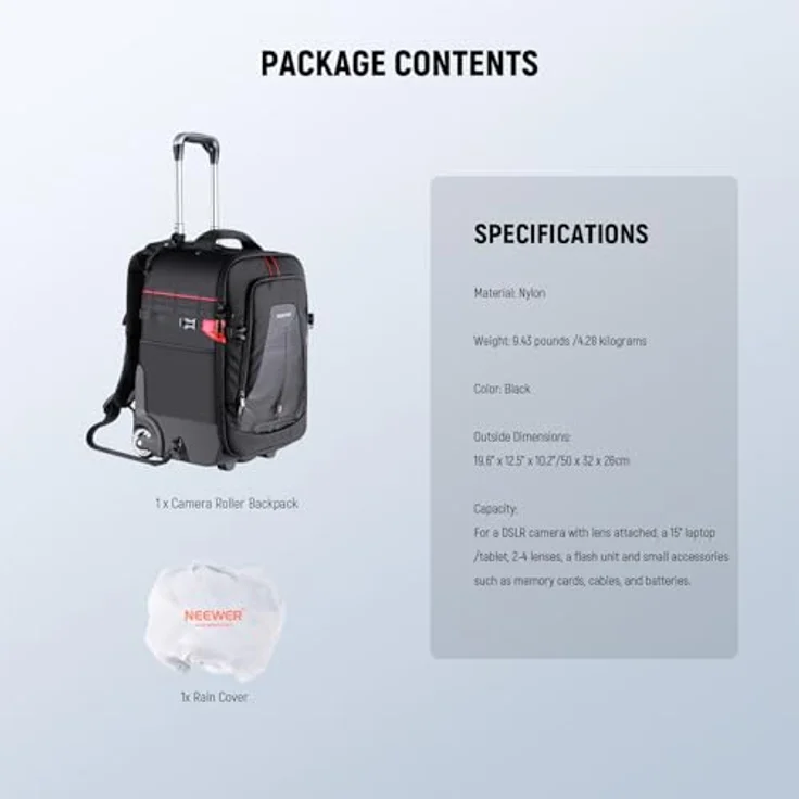 NEEWER 2 IN 1 Rolling Camera Backpack – Bild 11
