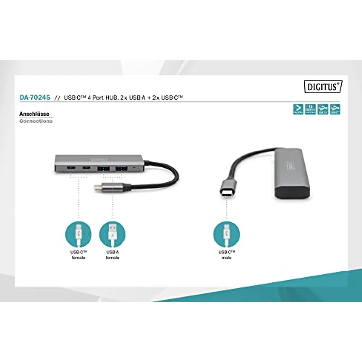DIGITUS USB-C 4 Port HUB, 2X USB A + 2X USB-C – Bild 2