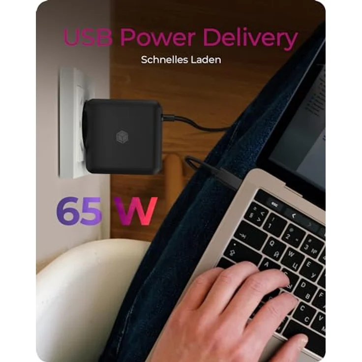 ICY BOX 65W Schnelllade-Wandadapter, USB Power Delivery 3.0, Automatische Leistungsanpassung, Schwarz – Bild 3