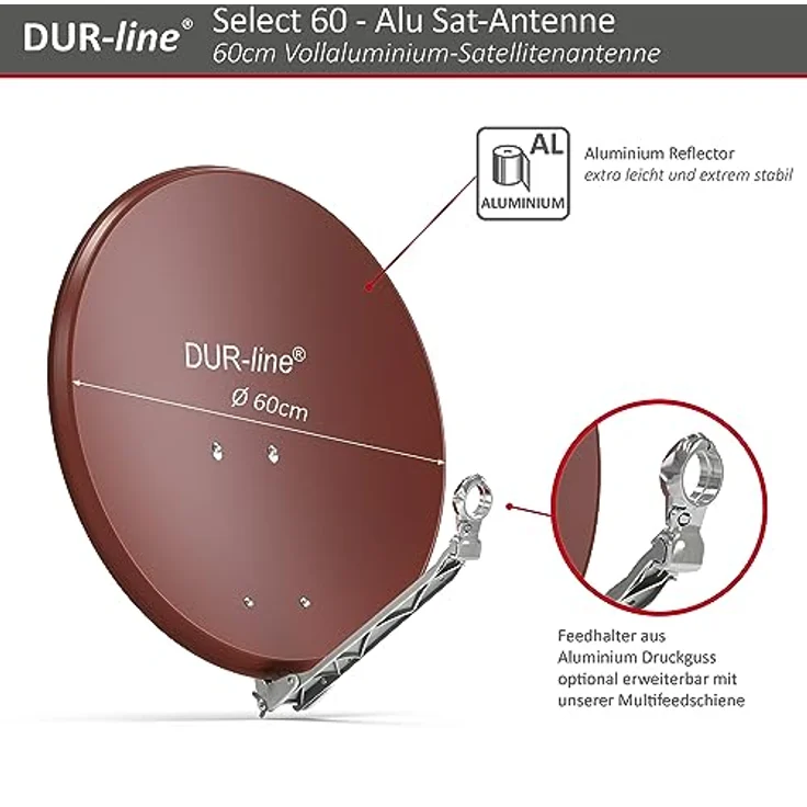 DUR-line Select 60/65 cm Sat Anlage 4 Teilnehmer Komplett Set rot – Bild 3