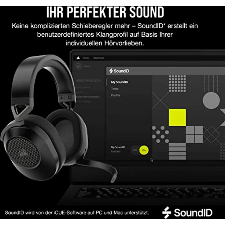 CORSAIR HS65 WIRELESS Multiplattform-Gaming-Headset Mit Bluetooth - Dolby 7.1 Surround Sound - Omnidirektionales Mikrofon - iCUE-Kompatibel - PC, Mac, PS5, PS4, Nintendo Switch, Handy - Carbon – Bild 3