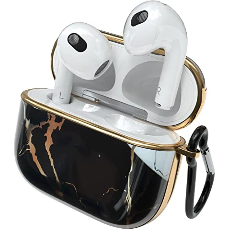 EAZY CASE AirPods 3 Schutzhülle, Stoßfestes Hard Case in Marmor Schwarz mit Karabiner, Antikratz und Rutschfest, Kabelloses Laden unterstützt – Bild 1