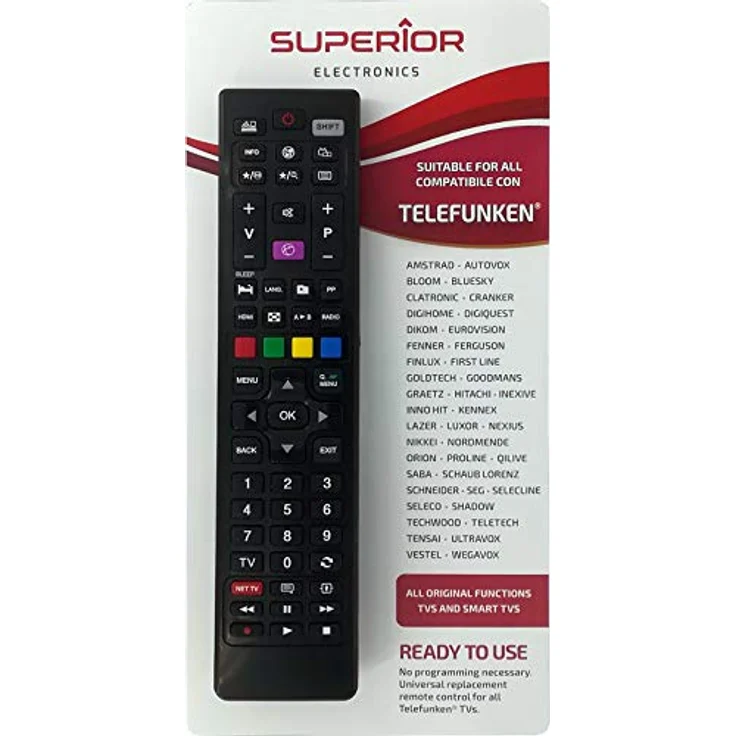 Superior Electronics SUPTRB018 Universal-Ersatzfernbedienung für alle Fernseher und Smart-TVs der Marke „Telefunken & Vestel“