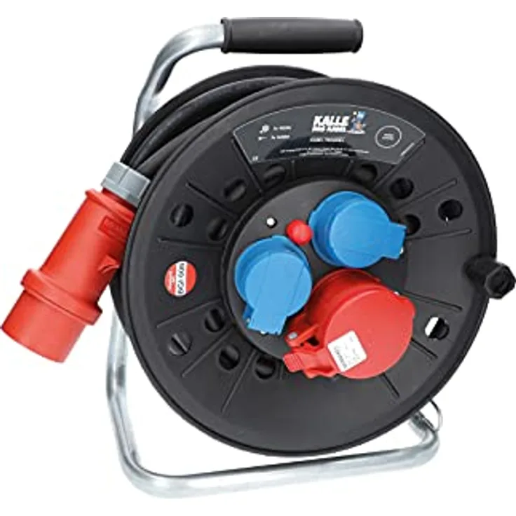 KALLE DAS KABEL Kabeltrommel RED Starkstrom mit 2 Schukosteckdosen und einer CEE 400V Steckdose H07RN-F 5G 2,5mm² 20 Meter für Handwerker Heimwerker Baustellen und dem Einsatz im Außenbereich
