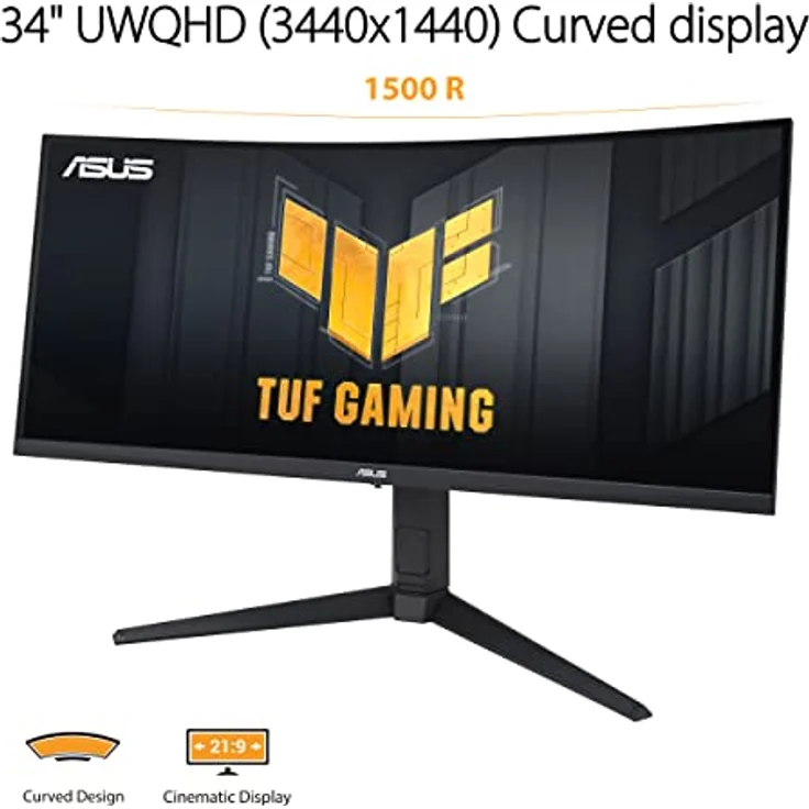 ASUS TUF Gaming VG34VQEL1A - 34 Zoll UWQHD Curved Monitor - 100 Hz, 1ms MPRT, FreeSync, HDR 10 - VA Panel, 21:9, 3440x1440, DisplayPort, HDMI, USB, ergonomisch, Schwarz – Bild 2