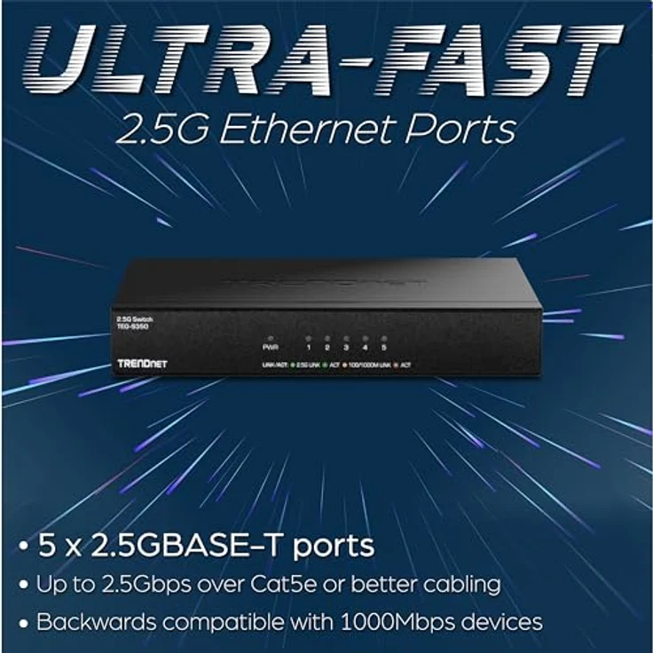 Trendnet TEG-S350 5-Port unverwalteter 2,5G Switch Wandmontierbar Lüfterloses Design – Bild 4