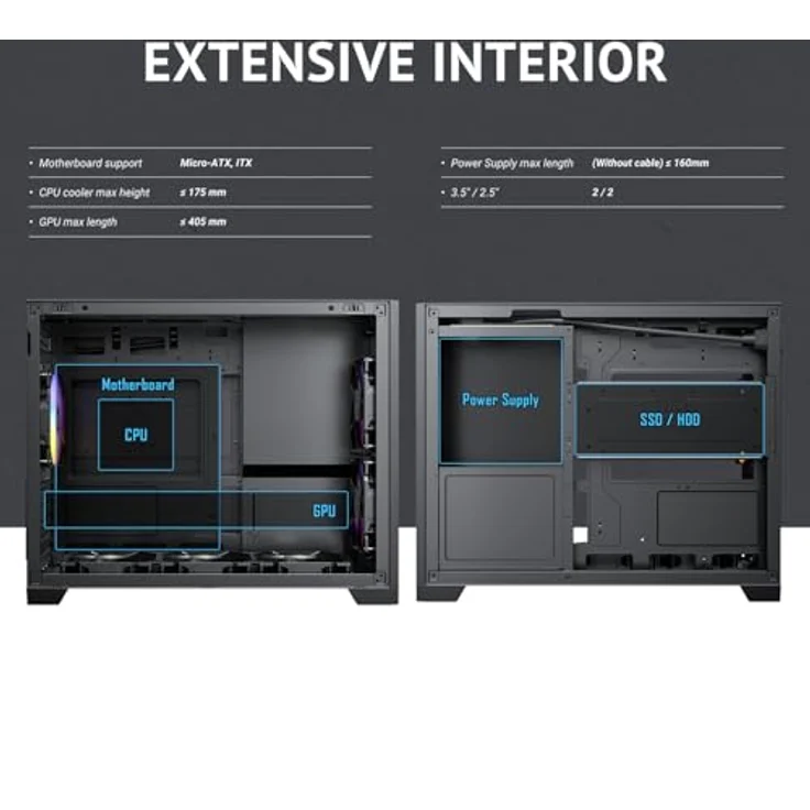 Antec FLUX M, ATX/Micro-ATX/ITX Midi Tower PC Gehäuse mit gehärtetem Glas und RGB-Beleuchtung, schwarz – Bild 15