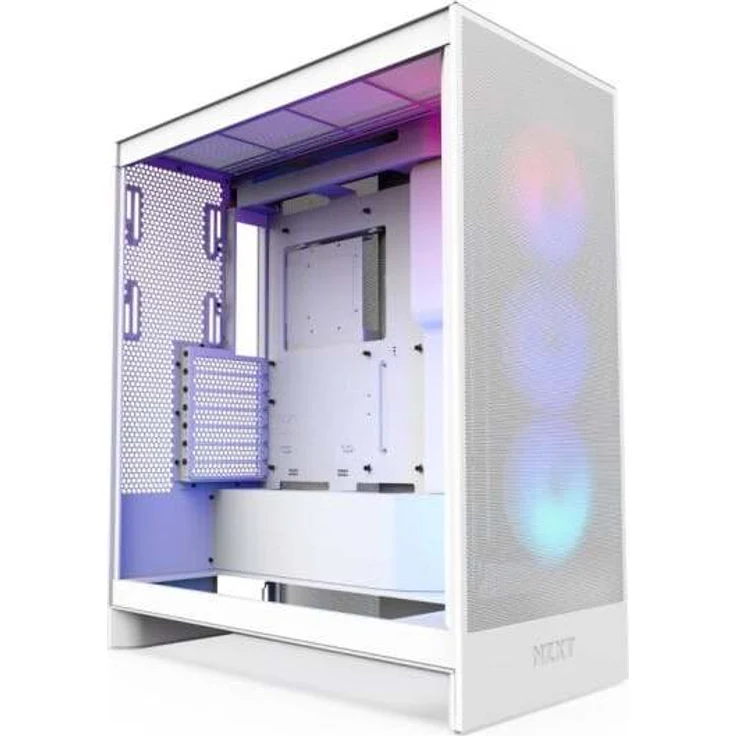NZXT H7 Flow RGB 2024, Mid-Tower PC-Gehäuse mit gehärtetem Glas und USB 3.2, Weiß