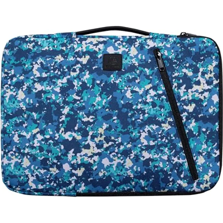 Exacompta Laptophülle Veggie, Kunstfaser blau bis 40,6 cm (16 Zoll), wasserabweisend, mit einziehbarem Griff und Reißverschlusstasche