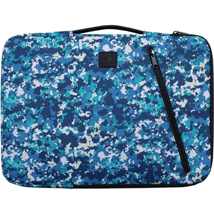 Exacompta Laptophülle Veggie, Kunstfaser blau bis 40,6 cm (16 Zoll), wasserabweisend, mit einziehbarem Griff und Reißverschlusstasche – Bild 1