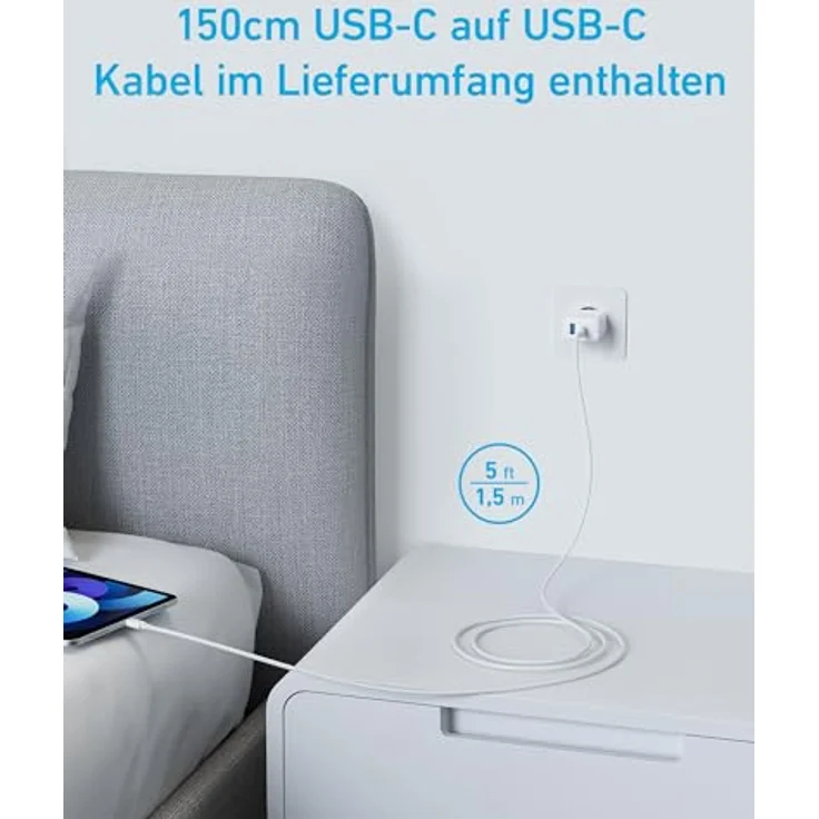Anker 20W USB C Ladegerät, iPad Netzteil mit 150cm Kabel, USB-Schnellladenetzteil, dual-port, kompatibel mit iPhone 17/16/15 Series – Bild 3