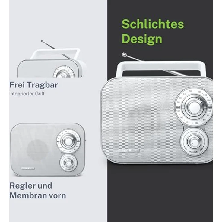 Muse M-051RW tragbares Retro-Radio, UKW und MW, Netz- und Batteriebetrieb, Teleskopantenne, AUX-In, weiß – Bild 5