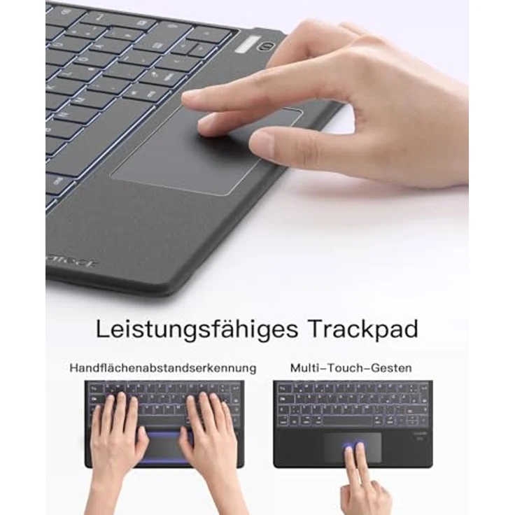 Inateck Tablet Tastatur mit Touchpad, KI-Funktion, 7-Farbiger Hintergrundbeleuchtung, QWERTZ, Ultra Slim für Windows, iPad OS, Android, iOS-Systeme, KB01104 – Bild 4
