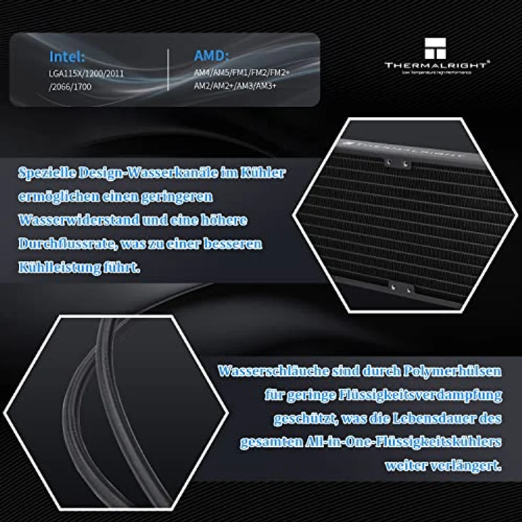Thermalright Frozen Notte 240 BLACK ARGB Wasserkühlung CPU Kühler, 240 CPU Kühler Spezifikationen, Doppel PWM Lüfter, S-FDB V2 Lager, passend für AMD/AM4 AM5, Intel LGA 1700/1150/1151/1200/2011 – Bild 3