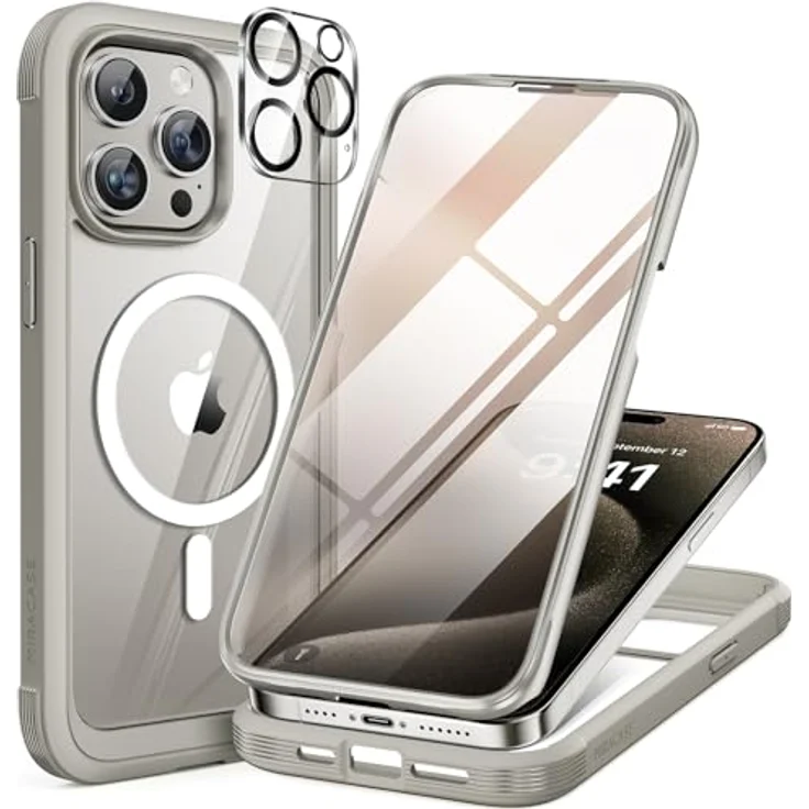 Miracase Glas Serie für iPhone 15 Pro Max Hülle, Mag Titan, 360° Militärschutz, vollständiger Kameraschutz, starke magnetische Case mit MagSafe – Bild 1