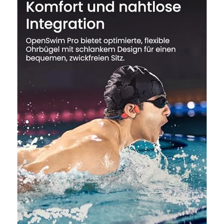 SHOKZ OpenSwim Pro Knochenschall Sport-Kopfhörer, kabellose Open-Ear-Ohrhörer, Bluetooth 5.4, IP68 wasserdicht, 32GB-MP3-Speicher, Mikros mit Geräuschunterdrückung, 9 Std Wiedergabe, Laufen, Schwimmen - rot – Bild 5